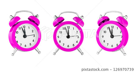 classic watch, pointer clock, Pink color alarm watch on isolated white background 126970739