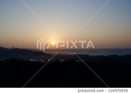 Sunrise over Lake Tojo in Kato, Hyogo Prefecture 126970856