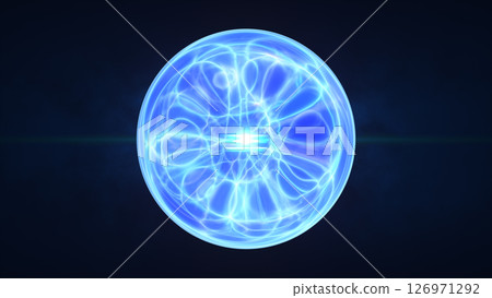 Radiant electric orb with bright plasma filaments and a pink energy burst at its core Radiant electric orb with bright plasma filaments and a pink energy burst at its core 126971292