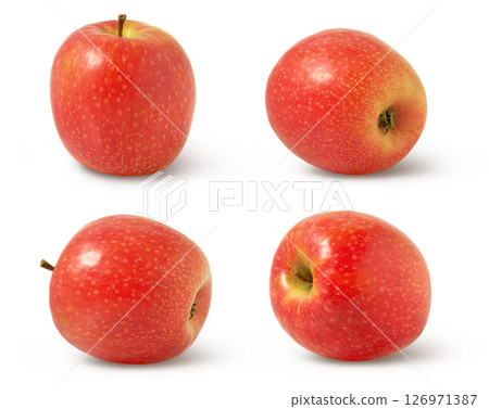 Collection of whole red apples isolated on white background. Pink juicy apple isolated. Collection of whole red apples isolated on white background. Pink juicy apple isolated. 126971387