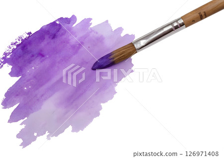 Watercolor brush dipped in vibrant purple paint, close-up of bristles with rich pigment, artistic texture, creative background, hand-painted effect, abstract art, fluid colors Watercolor brush dipped in vibrant purple paint, close-up of bristles with rich pigment, artistic texture, creative background, hand-painted effect, abstract art, fluid colors 126971408