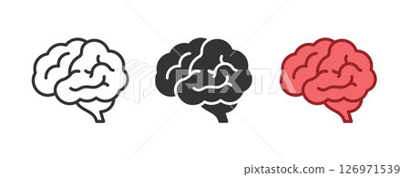 Brain icon. Line, outline and flat human brains. Intelligence, thought and psychology, cognition and brain health, startup symbol. Creative vector emoji and logo design 126971539