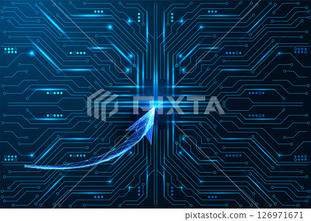 AI innovation, digital transformation with glowing up arrow on futuristic electronic circuit board AI innovation, digital transformation with glowing up arrow on futuristic electronic circuit board 126971671
