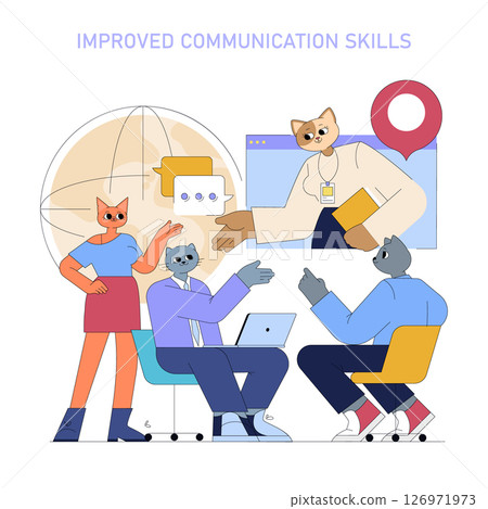 AI integration in the workplace enhances communication skills among team members. Collaborative discussions supported by technology drive engagement and efficiency in diverse work environments. Vector AI integration in the workplace enhances communication skills among team members. Collaborative discussions supported by technology drive engagement and efficiency in diverse work environments. Vector 126971973
