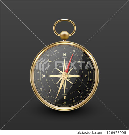 Realistic 3D Vector Compass with Gold Metallic Frame, Navigation Tool Illustration. Vintage Wind Rose Symbol on Dial, Compass Icon Close-up, Isolated Realistic 3D Vector Compass with Gold Metallic Frame, Navigation Tool Illustration. Vintage Wind Rose Symbol on Dial, Compass Icon Close-up, Isolated 126972006