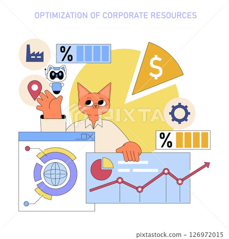AI enhances corporate resource optimization, utilizing data analytics for informed decision-making. The illustration highlights productivity metrics and efficiency in modern business contexts. AI enhances corporate resource optimization, utilizing data analytics for informed decision-making. The illustration highlights productivity metrics and efficiency in modern business contexts. 126972015