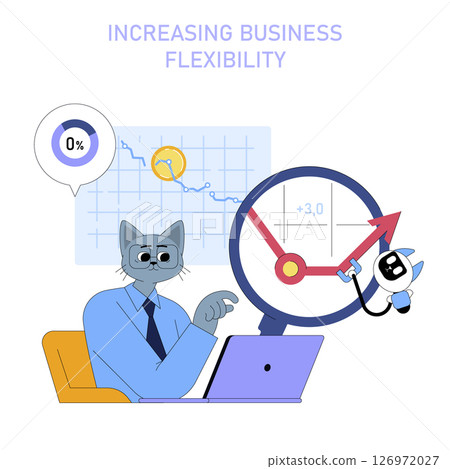 AI integration enhances adaptability in medium-sized businesses. The illustration displays a character analyzing data with advanced tools to drive efficiency and growth in operations. Vector 126972027
