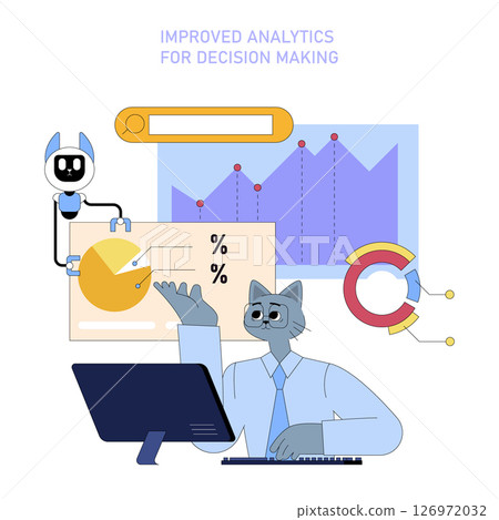 AI-driven analytics empower mid-sized businesses in decision-making processes. The illustration captures a blend of technology and data visualization, illustrating the role of AI in enhancing AI-driven analytics empower mid-sized businesses in decision-making processes. The illustration captures a blend of technology and data visualization, illustrating the role of AI in enhancing 126972032