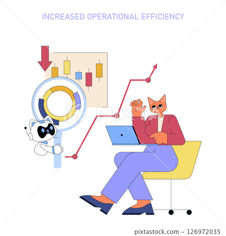 AI tools empower top managers in mid-sized firms to enhance operational efficiency. This illustration portrays the integration of AI analytics with a modern workspace, boosting productivity and 126972035
