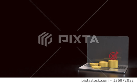 The Gold coins and red target on laptop for Business concept 3d Rendering. 126972052