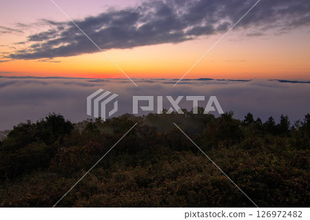 Sunrise and sea of clouds from Kiri no Umi Observatory in Miyoshi City, Hiroshima Prefecture Sunrise and sea of clouds from Kiri no Umi Observatory in Miyoshi City, Hiroshima Prefecture 126972482