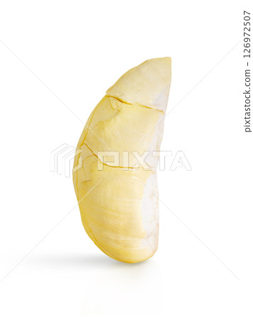 Fresh durian pulp. Durian fruit on white background with soft shadow. 126972507