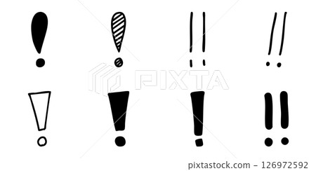 Handwritten exclamation mark black set 126972592