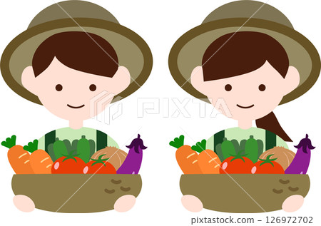 男女農民拿著蔬菜的插圖素材 男女農民拿著蔬菜的插圖素材 126972702