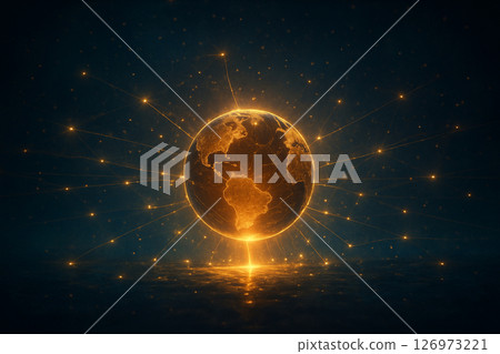 AI generated image of a Gurneys pitta in dual contrast showing natural vibrancy on the left and futuristic holographic design on the right in blue neon light. 126973221