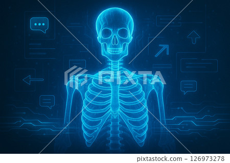 AI generated image of a Gurneys pitta in dual contrast showing natural vibrancy on the left and futuristic holographic design on the right in blue neon light. 126973278