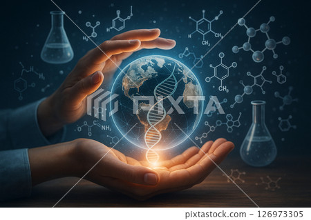 AI generated image of a Gurneys pitta in dual contrast showing natural vibrancy on the left and futuristic holographic design on the right in blue neon light. 126973305