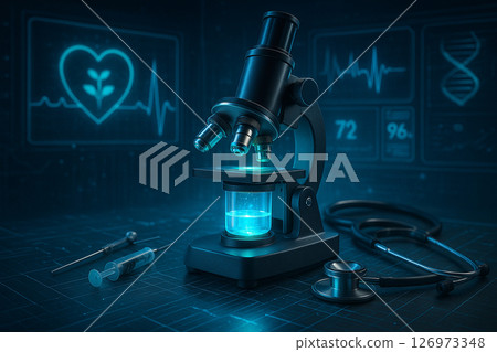 AI generated image of a vivid green cannabis plant held in a scientists hand with glowing DNA strands wrapping around the stem. A microscope and laptop with success metrics AI generated image of a vivid green cannabis plant held in a scientists hand with glowing DNA strands wrapping around the stem. A microscope and laptop with success metrics 126973348
