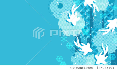 天藍色的金魚和夏季圖像日式背景 126973594