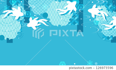 Sky blue goldfish and summer image Japanese style background Sky blue goldfish and summer image Japanese style background 126973596