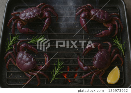 Grilled mangrove crab on charcoal with rosemary 126973932