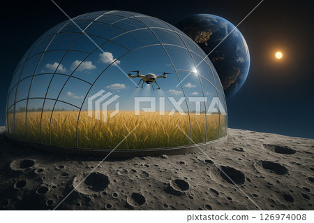 Future space agriculture farming in glass dome 126974008