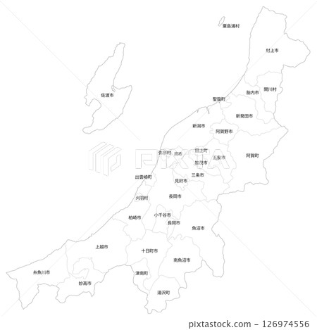 Blank map of Niigata prefecture and municipalities 126974556