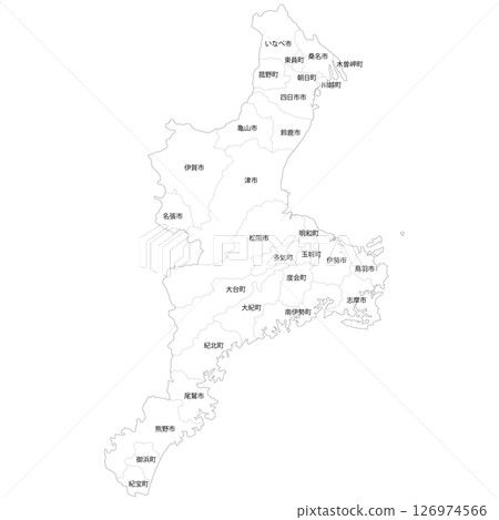 Blank map of Mie prefecture and municipalities Blank map of Mie prefecture and municipalities 126974566