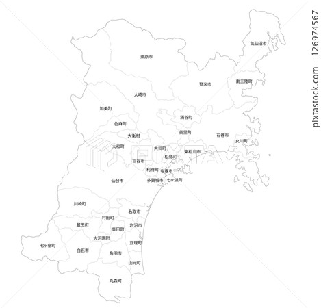 Blank map of Miyagi prefecture and municipalities 126974567