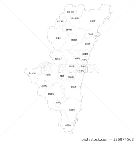 Blank map of Miyazaki prefecture and municipalities 126974568