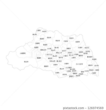 Blank map of Saitama prefecture and municipalities 126974569
