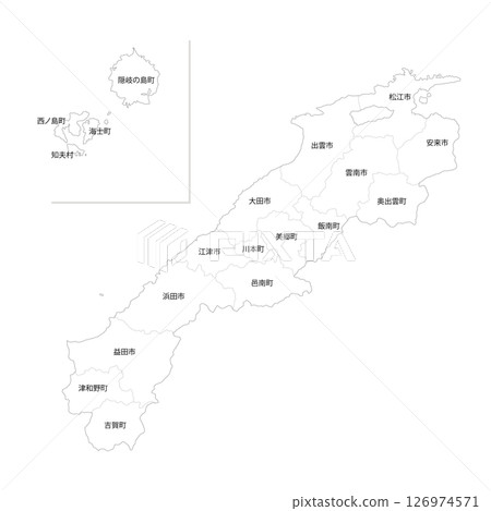 Blank map of Shimane prefecture and municipalities 126974571