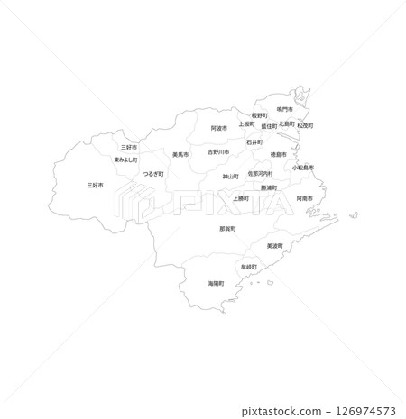德島縣及市町村空白地圖 德島縣及市町村空白地圖 126974573