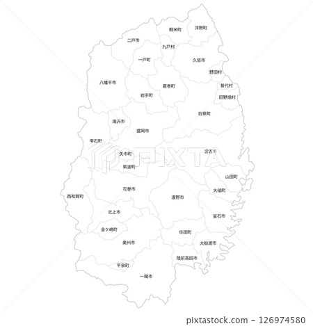 Blank map of Iwate prefecture and municipalities 126974580
