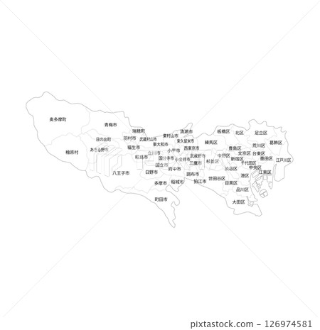 Tokyo and city/ward/town/village blank map 126974581