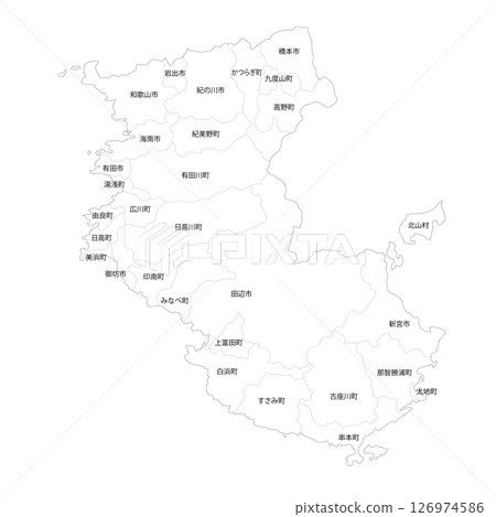 Blank map of Wakayama prefecture and municipalities 126974586