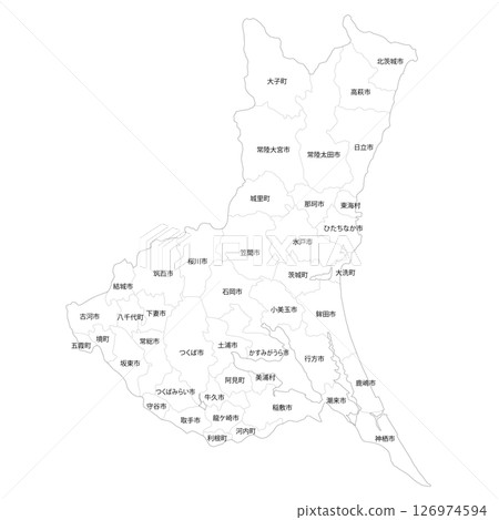 茨城縣及市町村空白地圖 茨城縣及市町村空白地圖 126974594