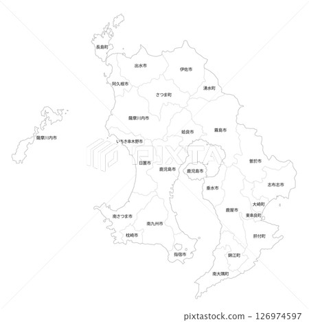 鹿兒島縣及市町村空白地圖 鹿兒島縣及市町村空白地圖 126974597