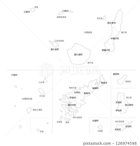Blank map of remote islands in Kagoshima Prefecture Blank map of remote islands in Kagoshima Prefecture 126974598