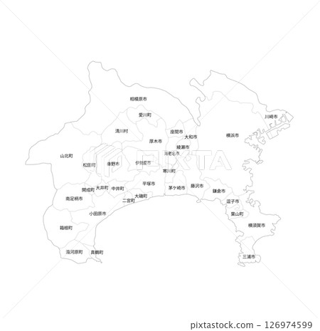 Blank map of Kanagawa prefecture and municipalities Blank map of Kanagawa prefecture and municipalities 126974599
