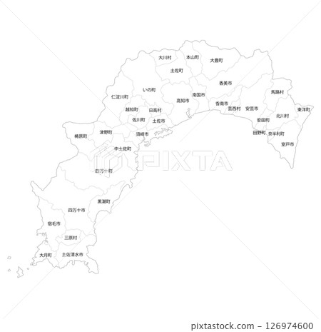 Blank map of Kochi prefecture and municipalities Blank map of Kochi prefecture and municipalities 126974600