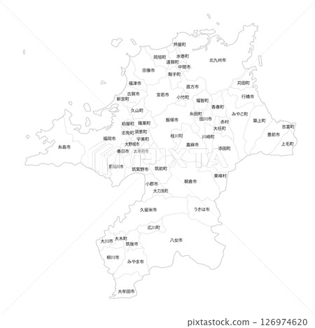 Blank map of Fukuoka prefecture and municipalities Blank map of Fukuoka prefecture and municipalities 126974620
