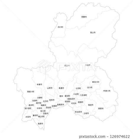 Blank map of Gifu prefecture and municipalities 126974622