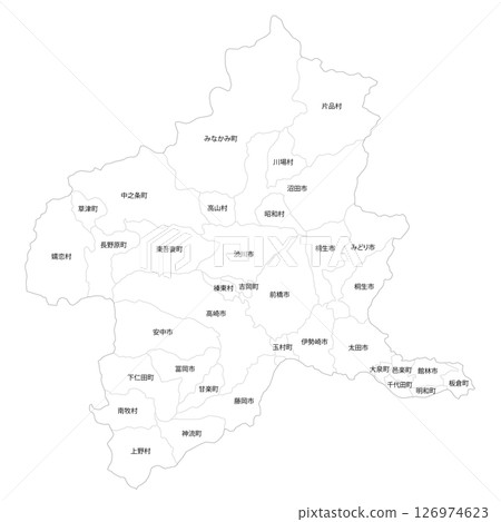 群馬縣及市町村空白地圖 群馬縣及市町村空白地圖 126974623