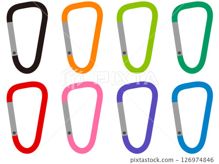 A set of simple carabiner illustrations. Available in eight different colors. 126974846