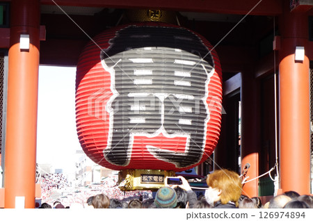 Asakusa, lanterns visible at the Kaminarimon Gate of Sensoji Temple 126974894