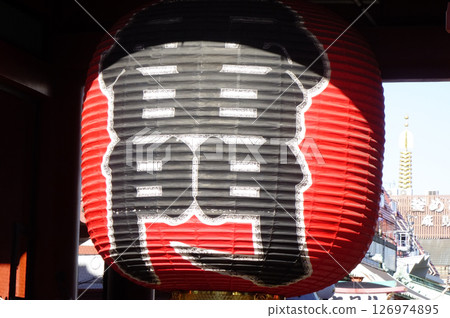 Asakusa, lanterns visible at the Kaminarimon Gate of Sensoji Temple 126974895