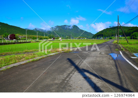 Early morning village: Rural scenery with fresh greenery near Okubo-cho, Tochigi City 126974964