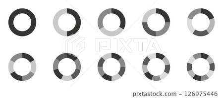 中心有孔的圓餅圖、等分、分割、形狀、集合、向量、黑色 中心有孔的圓餅圖、等分、分割、形狀、集合、向量、黑色 126975446