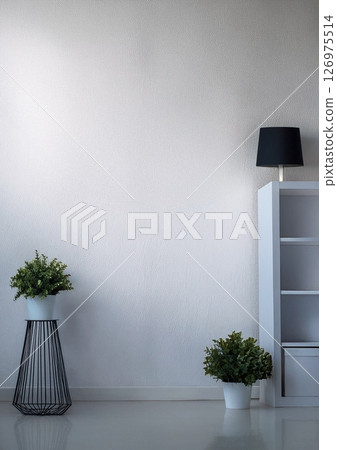 光線昏暗的房間，有架子和植物 126975514